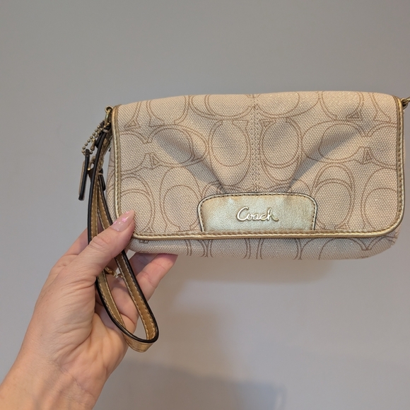 Coach Handbags - Coach Beige Wristlet Clutch